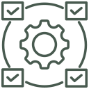 Gear and checkmark icon symbolizing quality assurance and attention to detail in handcrafted wood kitchen products