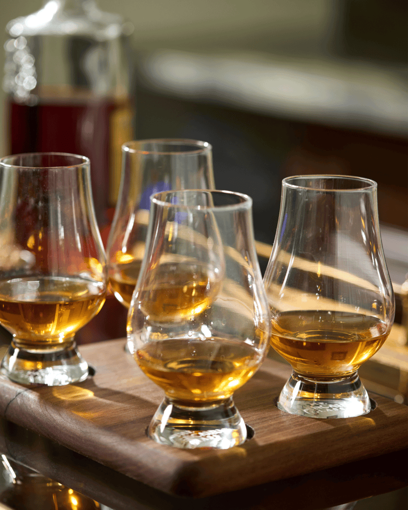 Walnut or Maple Glencairn Glass Flight – Handcrafted Whiskey Tasting Board