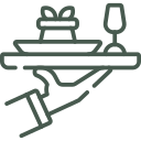 Icon of a hand holding a serving tray with a dish and glass, symbolizing elegant serving, hosting, and presentation quality.